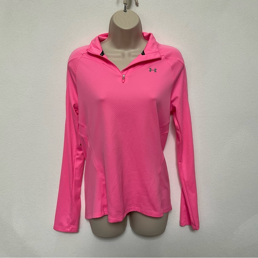 Under Armour Semi Fitted Bright Pink Heat Gear Workout Jacket Size M Exercise
